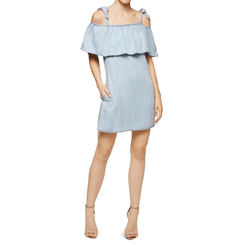 NWT Sanctuary Sunbleach Chambray Denim Tie-Shoulder Dress with Pockets XS